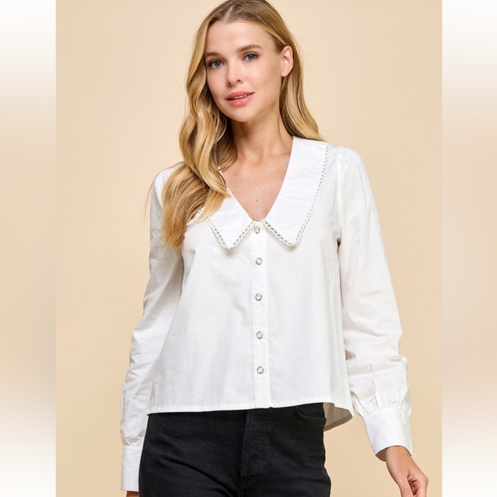 TCEC Collared Long Sleeve Blouse White 100% Cotton